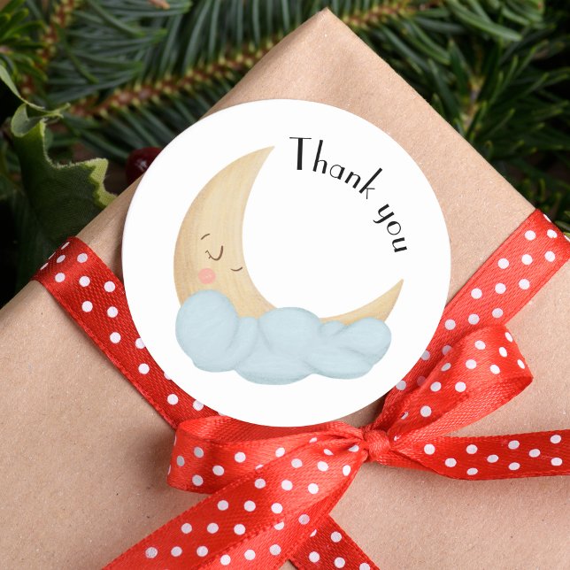 Sleeping Moon Cute Thank You  Classic Round Sticker (Creator Uploaded)