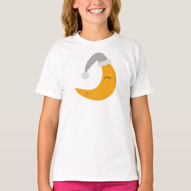 Sleeping Moon, Nightcap, Cute Moon, Yellow Moon T-Shirt (Front)