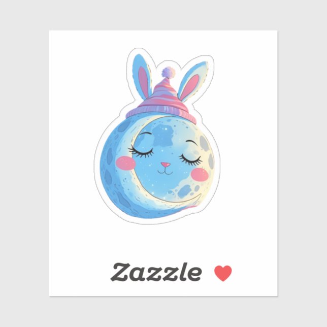 Sleeping Moon Sticker with Bunny Hat and Sparkly S (Sheet)