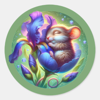 Sleeping Mouse in Flower Cute Baby Animal  Classic Round Sticker
