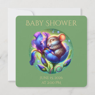 Sleeping Mouse in Flower Cute Baby Animal  Invitation