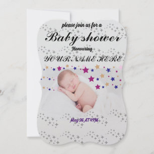 Sleeping New Born Baby Star Sparkle Shape  Invitation