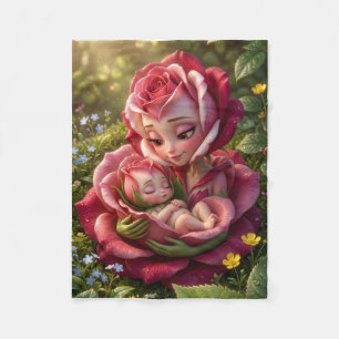 Sleeping Newborn Baby Inside Red Rose Floral Fanta Fleece Blanket