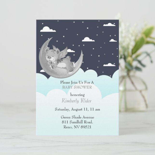 Sleeping On Moon Baby Shower Invitation (Standing Front)