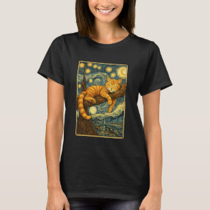 Sleeping Orange Cat Classic Van Gogh Starry Night T-Shirt