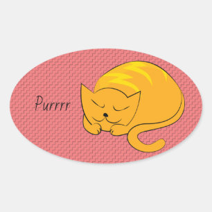 Sleeping Orange Cat Oval Sticker