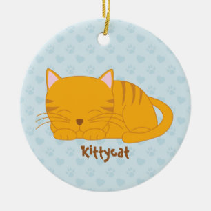 Sleeping Orange Tabby Cat Ceramic Tree Decoration