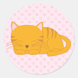 Sleeping Orange Tabby Cat Classic Round Sticker