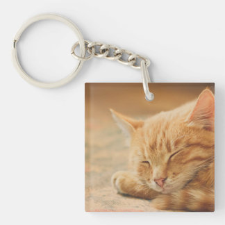 Sleeping Orange Tabby Cat Key Ring
