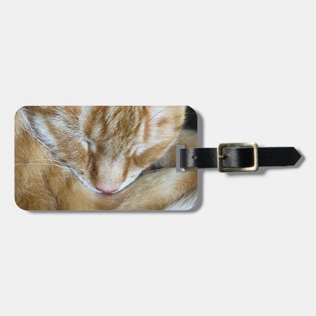 Sleeping orange tabby cat luggage tag (Front Horizontal)