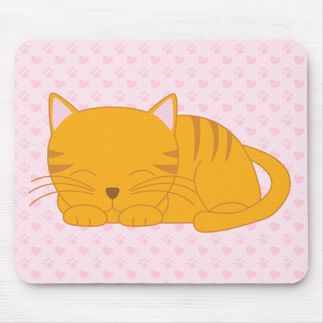 Sleeping Orange Tabby Cat Mouse Mat (Front)