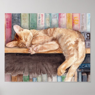 Sleeping Orange Tabby on a Shelf Watercolor Print