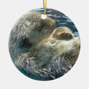Sleeping Otter Ceramic Tree Decoration