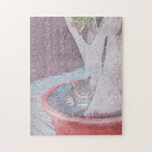 sleeping outdoor cat digital art watercolour jigsaw puzzle