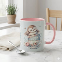 Sleeping Owl in Stacked Floral Teacups