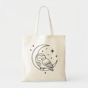 Sleeping Owl on Crescent Moon Line Art Tote Bag