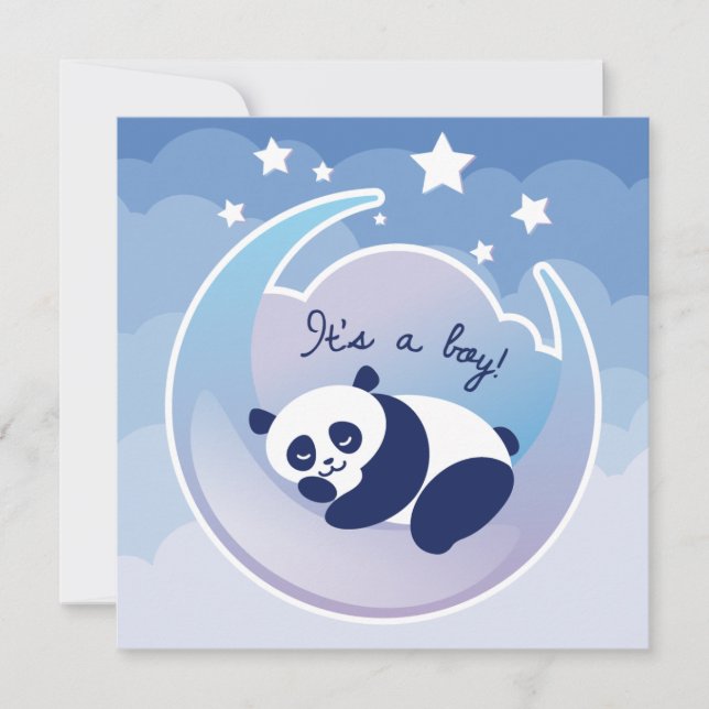Sleeping Panda 'its a boy' birth announcement card (Front)