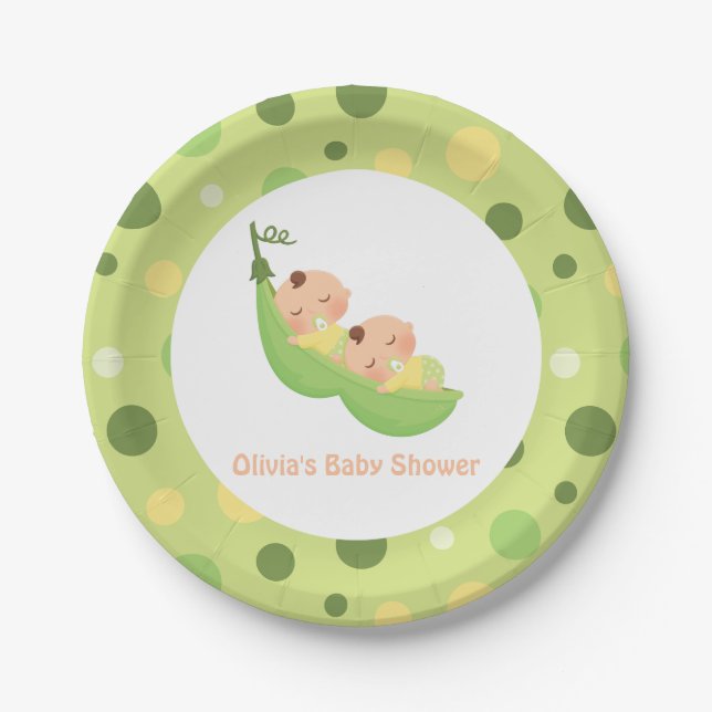 Sleeping Peas in a Pod Twin Baby Shower Plates (Front)