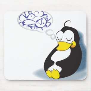 sleeping penguin dreaming about fish mousepad