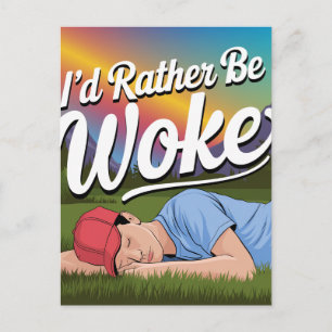 Sleeping Person Rather Be Woke Mountain Rainbow Postcard