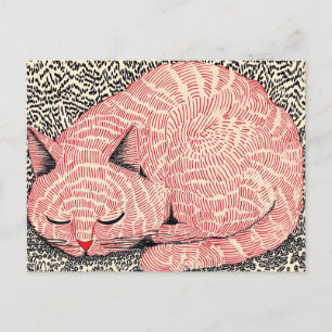 Sleeping Pink Cat Illustration - Surreal Ink  Postcard
