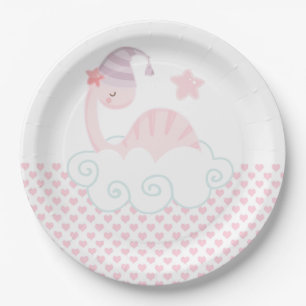 Sleeping Pink Dinosaur Paper Plate