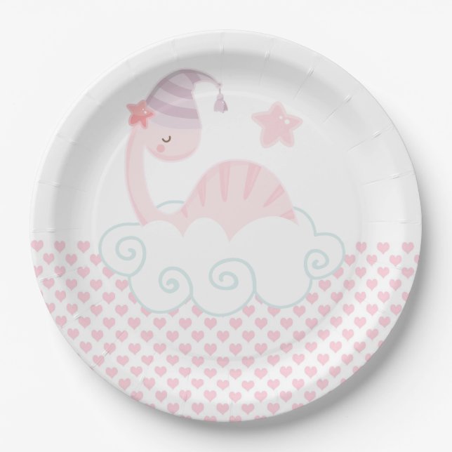 Sleeping Pink Dinosaur       Paper Plate (Front)