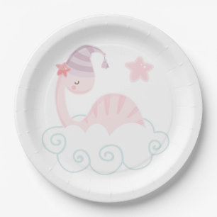 Sleeping Pink Dinosaur Paper Plate