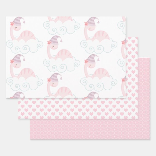 Sleeping Pink Dinosaur      Wrapping Paper Sheet (Set)
