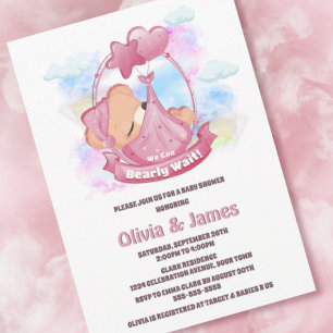 Sleeping Pink Teddy Baby Shower Invitation
