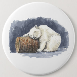 Sleeping polar bear, watercolor art 6 cm round badge