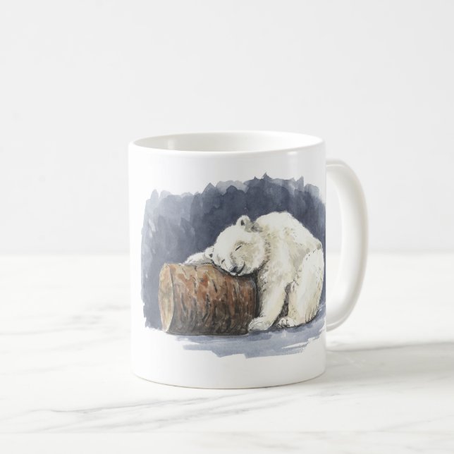 Sleeping polar bear, watercolor art coffee mug (Front Right)