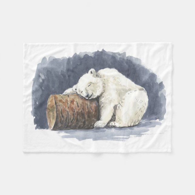 Sleeping polar bear, watercolor art fleece blanket (Front (Horizontal))