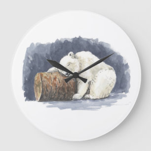 Sleeping polar bear, watercolor art large clock