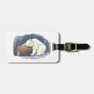 Sleeping polar bear, watercolor art luggage tag