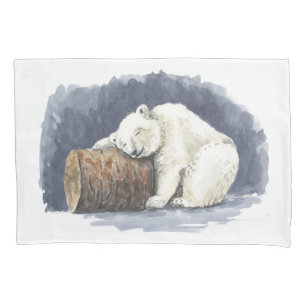Sleeping polar bear, watercolor art pillowcase