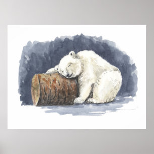 Sleeping polar bear, watercolor art poster