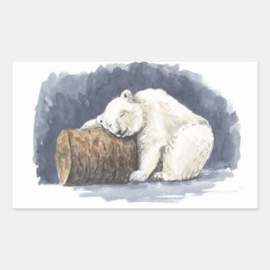 Sleeping polar bear, watercolor art rectangular sticker