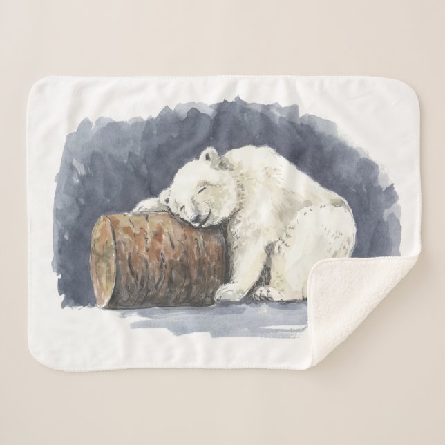 Sleeping polar bear, watercolor art sherpa blanket (Front (Horizontal))