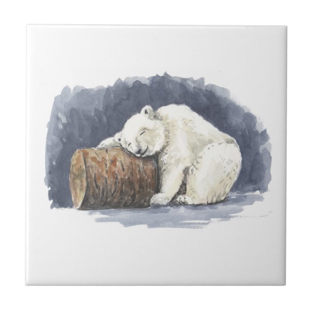 Sleeping polar bear, watercolor art tile (Front)