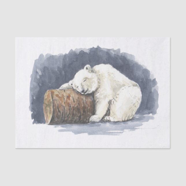 Sleeping polar bear, watercolor art tissue paper (Front)
