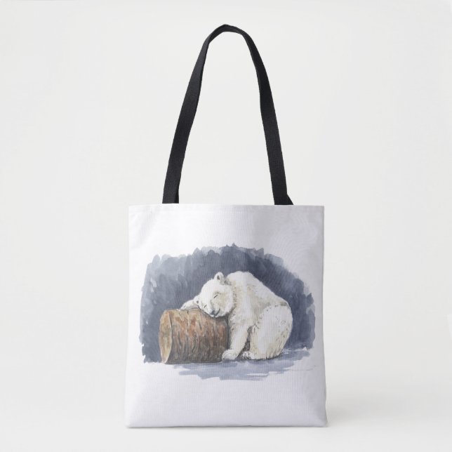 Sleeping polar bear, watercolor art tote bag (Front)