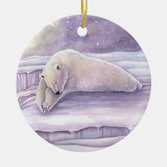 Sleeping Polar Bear Wildlife Fantasy Art Ceramic Tree Decoration (Front)