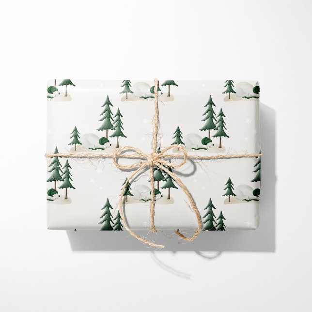 Sleeping Polar Bear Winter Forest Cream Wrapping Paper (Creator Uploaded)