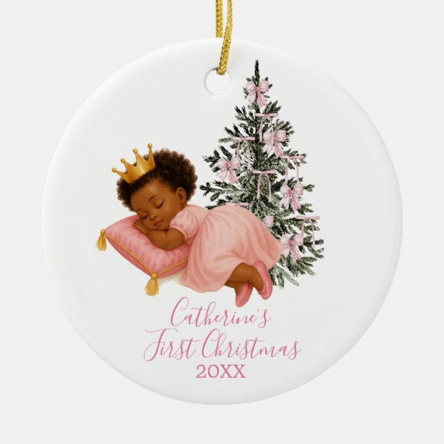Sleeping Princess Baby Girl First Christmas  Ceramic Tree Decoration (Front)