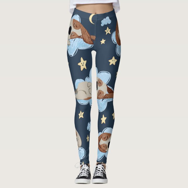 Sleeping Puppies: Good Night Pattern Leggings (Front)