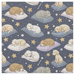 Sleeping Puppies Starry Night - Cute Dog Pattern Fabric
