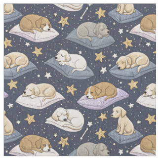 Sleeping Puppies Starry Night - Cute Dog Pattern Fabric