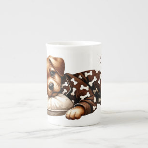 Sleeping Puppy in Pajamas Bone China Mug