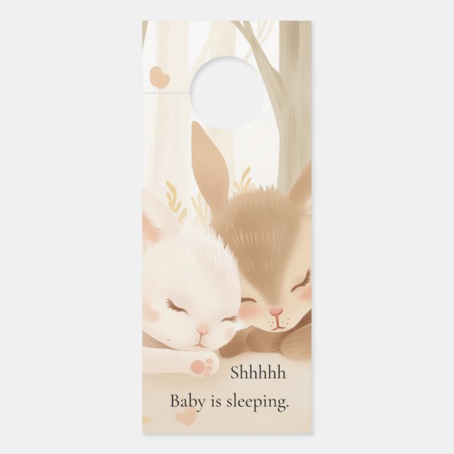 Sleeping rabbit and fawn door hanger (Front)